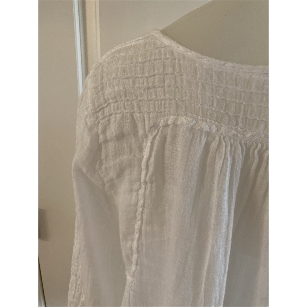 The White Company 100% Linen Blouse Top Size 10 White Pintuck Gauze Peasant Boho - Picture 6 of 15